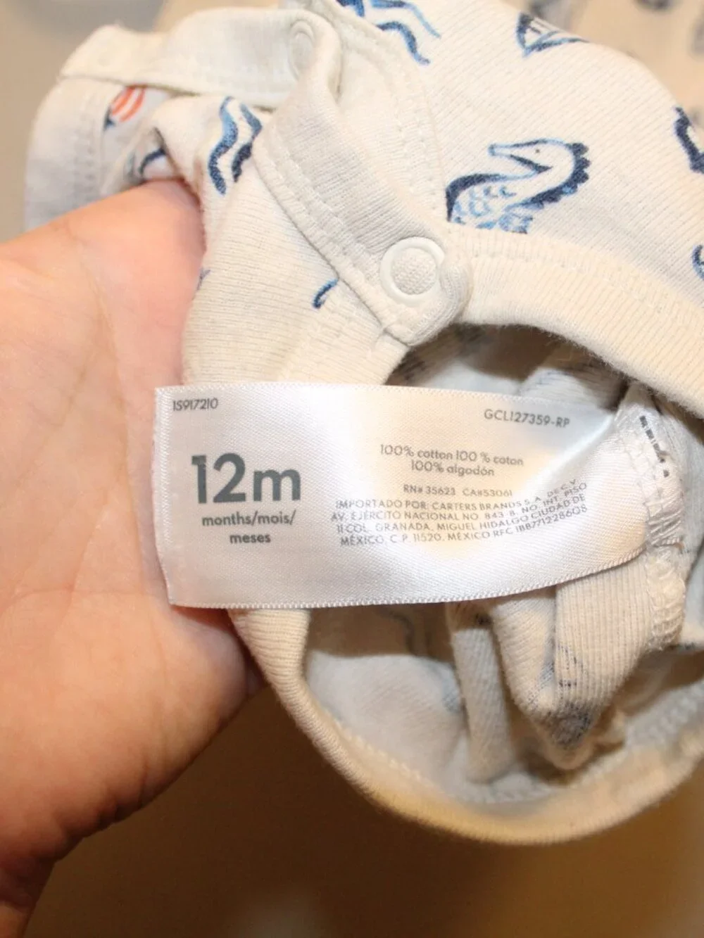 12m Baby Sea Print Snap-Up Cotton Romper